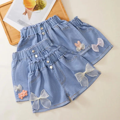 Soft Denim Shorts with Bows and Cute Details