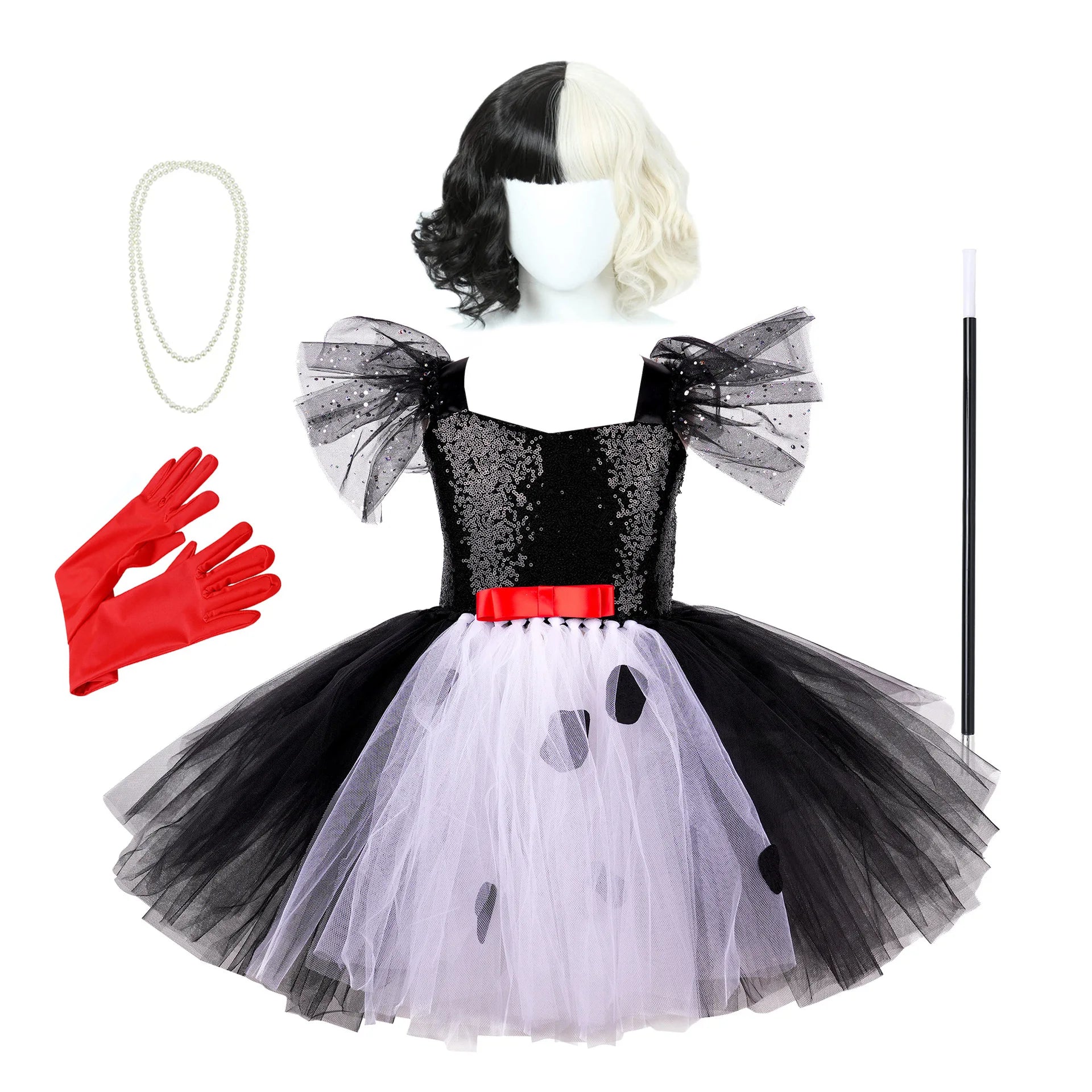 Girls Black & White Villain Costume