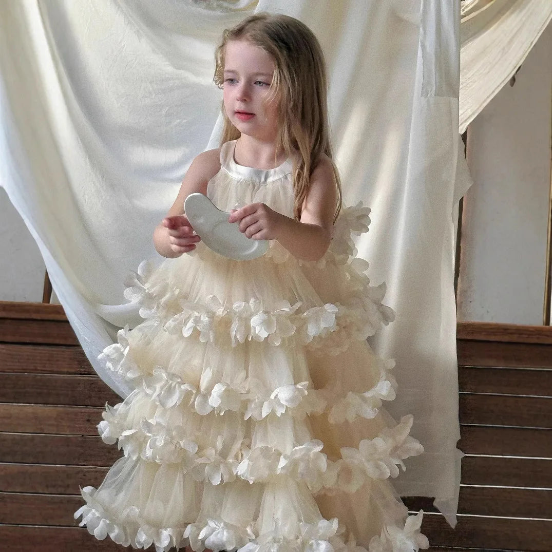 Golden Petal Kids Party Dress