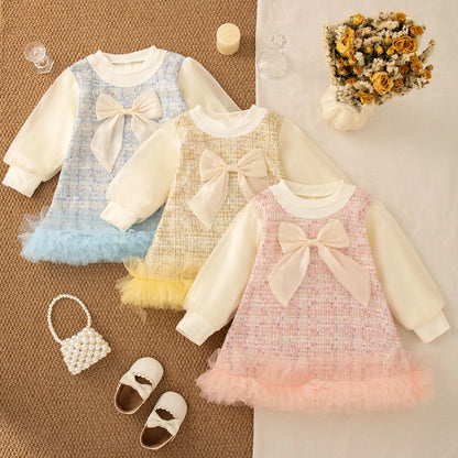 Baby Girl Tweed Dress with Bow and Tulle Hem
