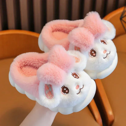 Fluffy Bunny Slippers with Bow