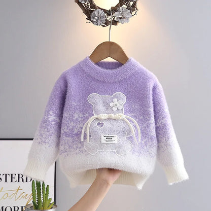 Gradient Teddy Bow Knit Sweater