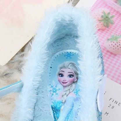 Kids Glitter Princess Shoes with Faux Fur and Jewels