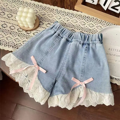 Sweet Lace Bow Denim Shorts