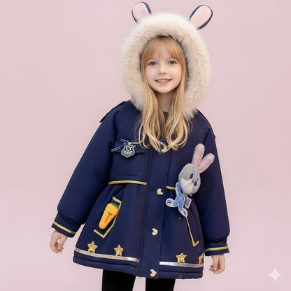 Girls Bunny Hooded Winter Coat with Faux Fur Lining