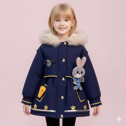 Girls Bunny Hooded Winter Coat with Faux Fur Lining