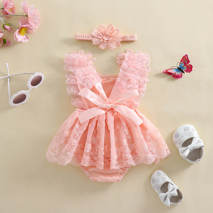 3D Blossom Lace Baby Romper Set