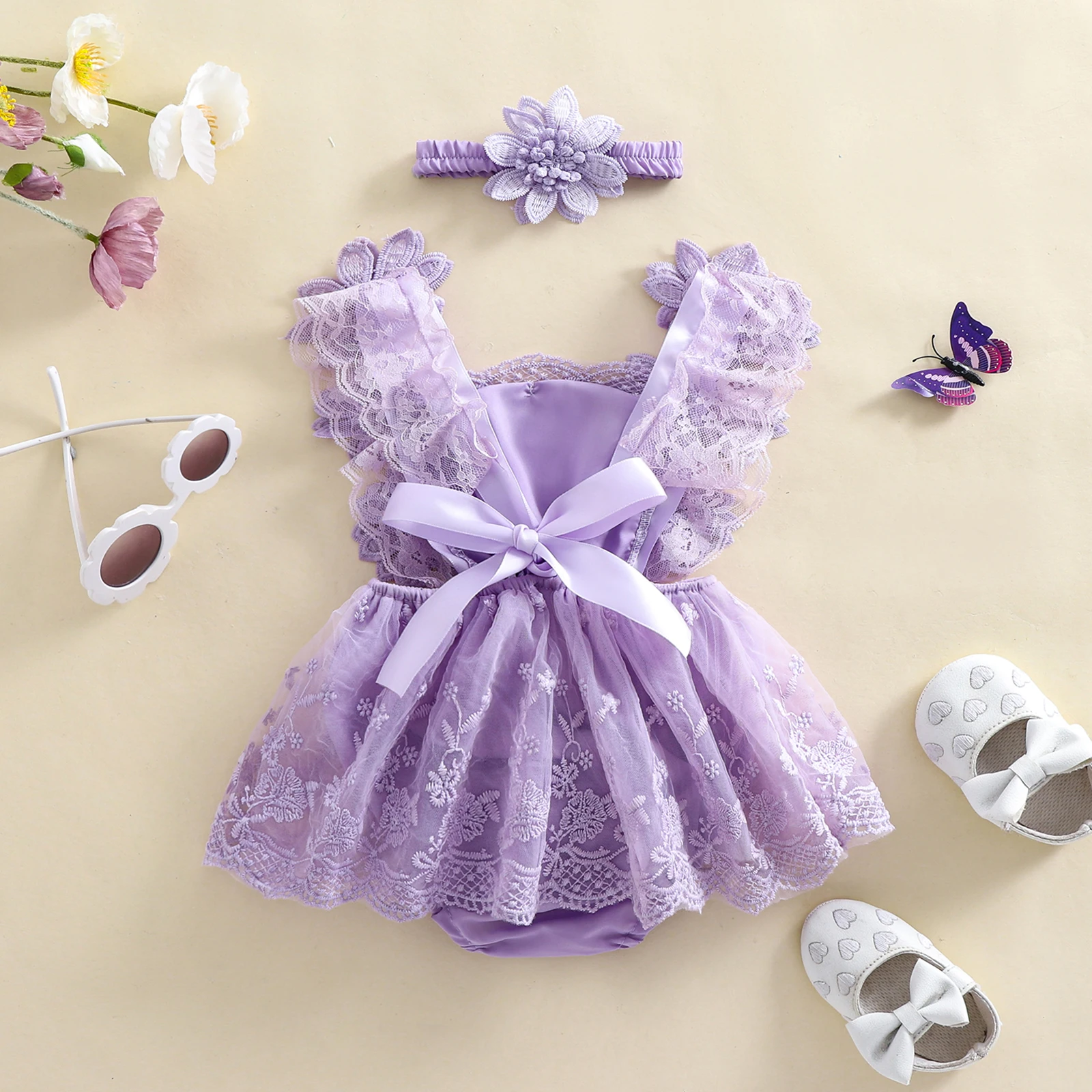 3D Blossom Lace Baby Romper Set